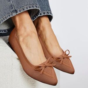 NEW Tingrise Brown Knit Pointed Toe Ballet Flats Size 8.5=European Size 40